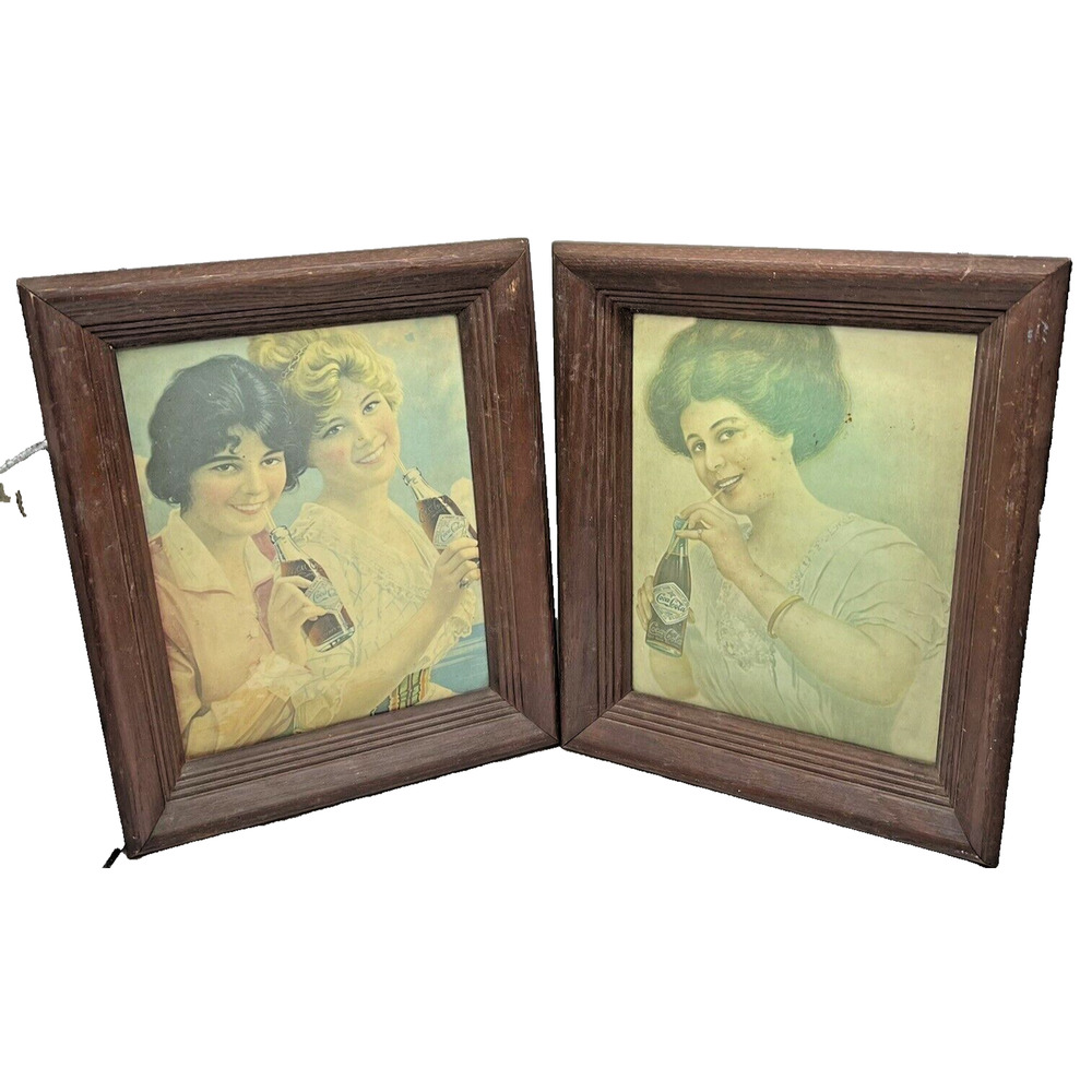 Coca Cola Lithographs Framed 8x10 Flapper Calendar Girls Barnwood Coke 1909/1912